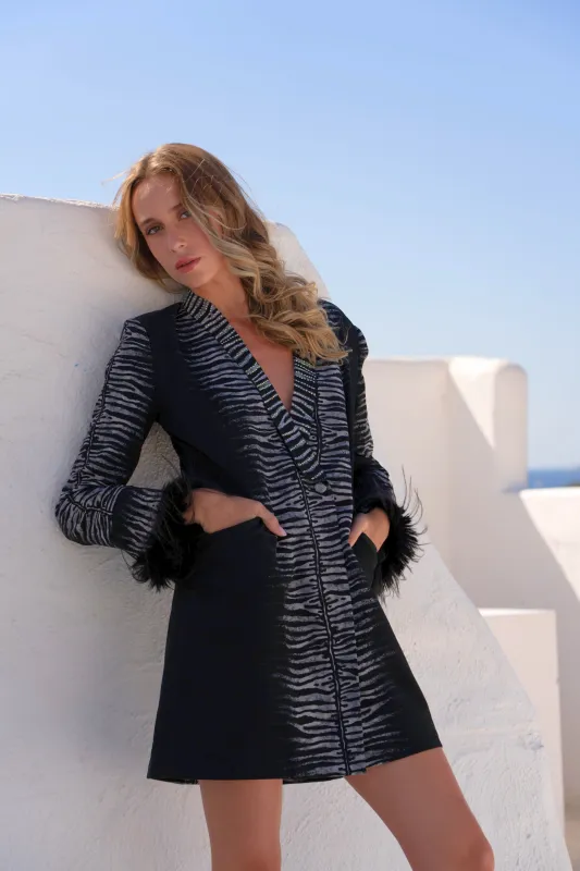 AEGEAN NIGHTS BLAZER DRESS W FUR sold by Czarina