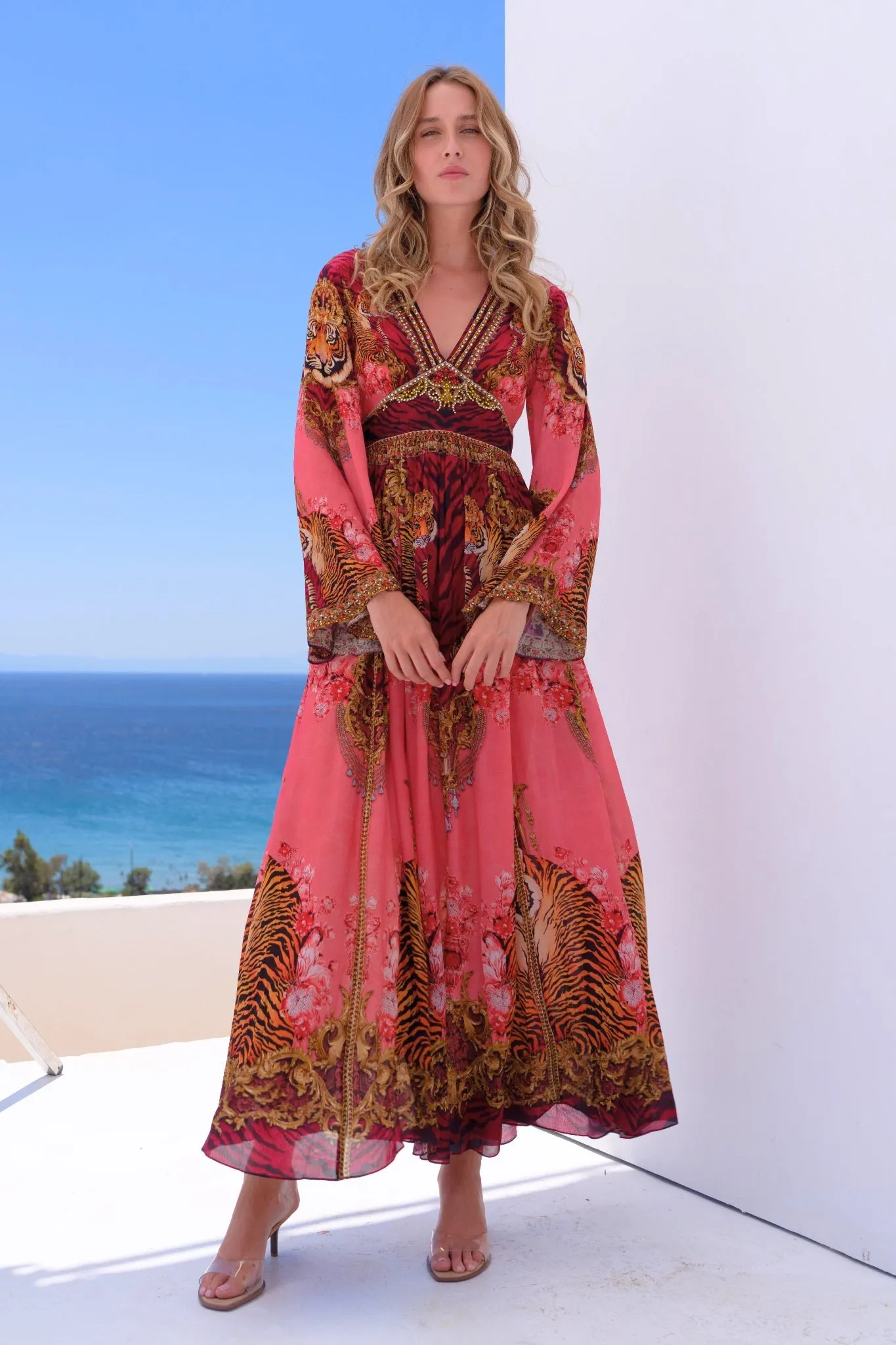 PINK TIGRESS MAXI DRESS W FLARE SLEEVES sold by Czarina