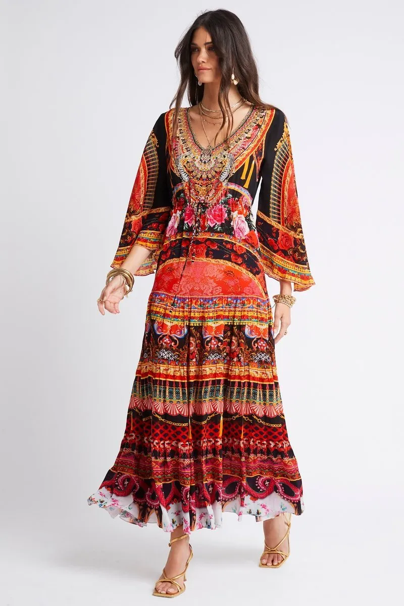 SHE WAS POWERFUL V NECK TIER MAXI DRESS sold by Czarina product image thumbnail 3