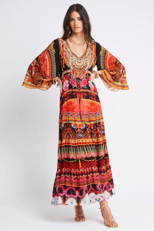 SHE WAS POWERFUL V NECK TIER MAXI DRESS sold by Czarina