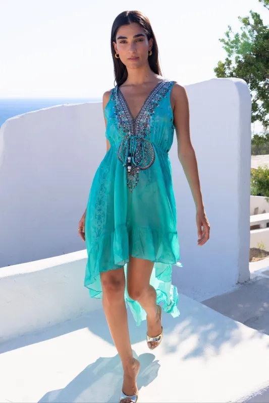SANTORINI SKIES VN HI LOW DRESS made by Czarina