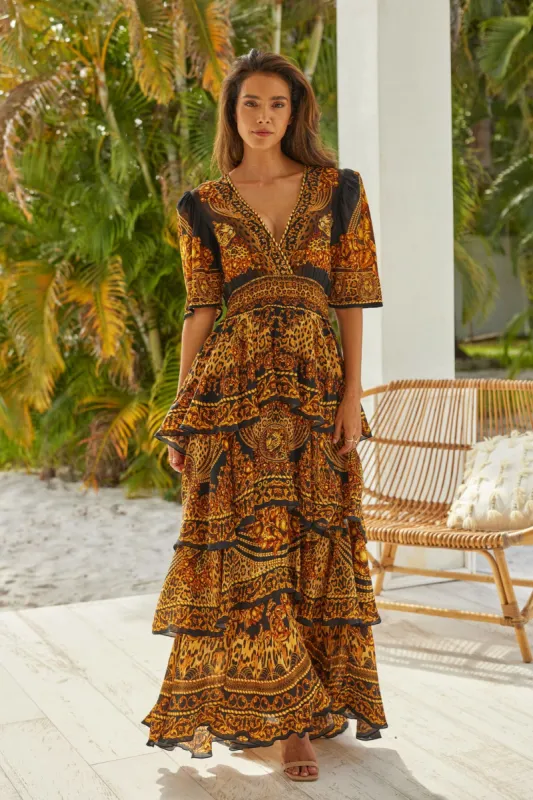 Golden Lady Cross Over Maxi Dress sold by Czarina