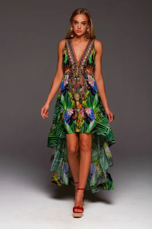 Tropical Love V-Neck Hi Low Dress sold by Czarina