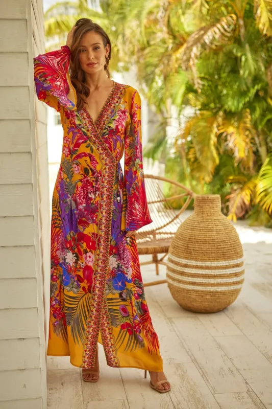 Tropical Sunset Wrap Dress sold by Czarina