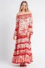 RED CORAL OFF SHOULDER MAXI DRESS sold by Czarina
