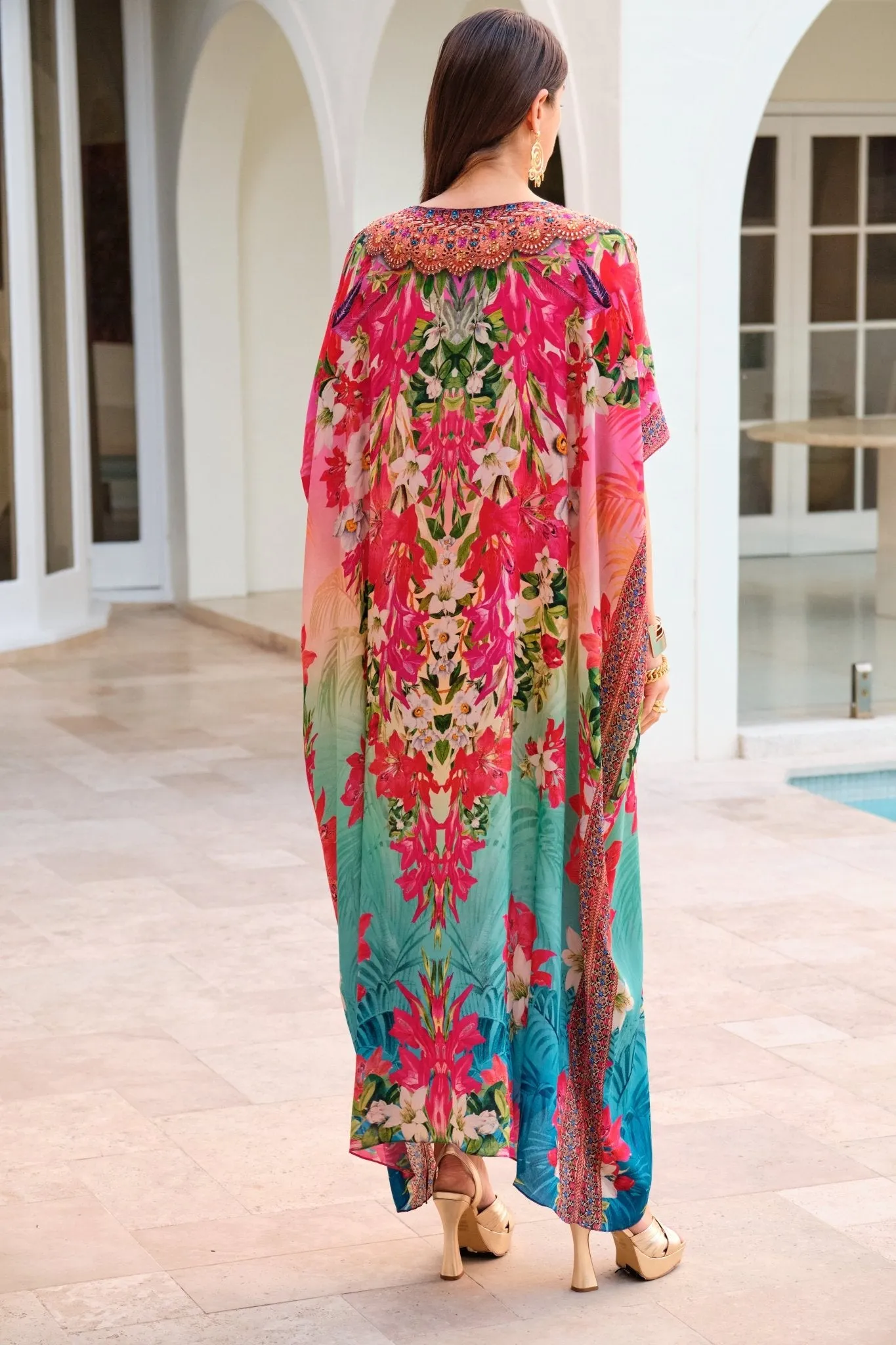 BLUE BLOSSOM ROUND NECK LONG KAFTAN sold by Czarina product image thumbnail 5