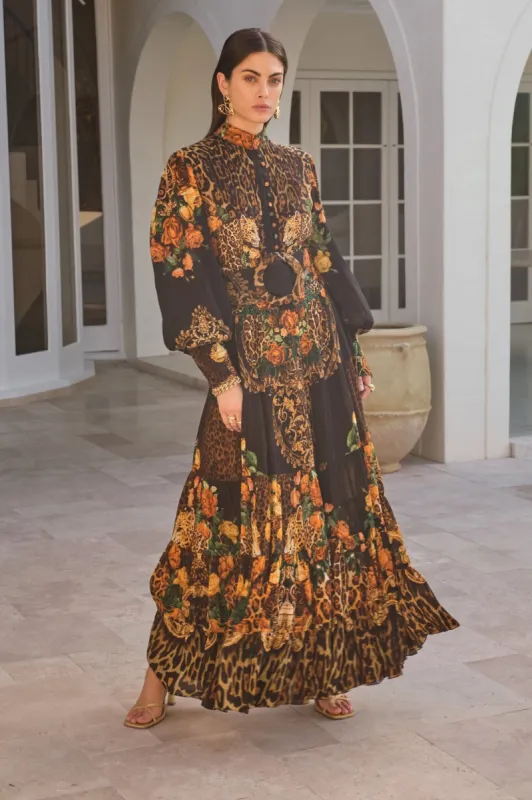 BLACK LEOPARDESS BUTTON DOWN MAXI DRESS sold by Czarina