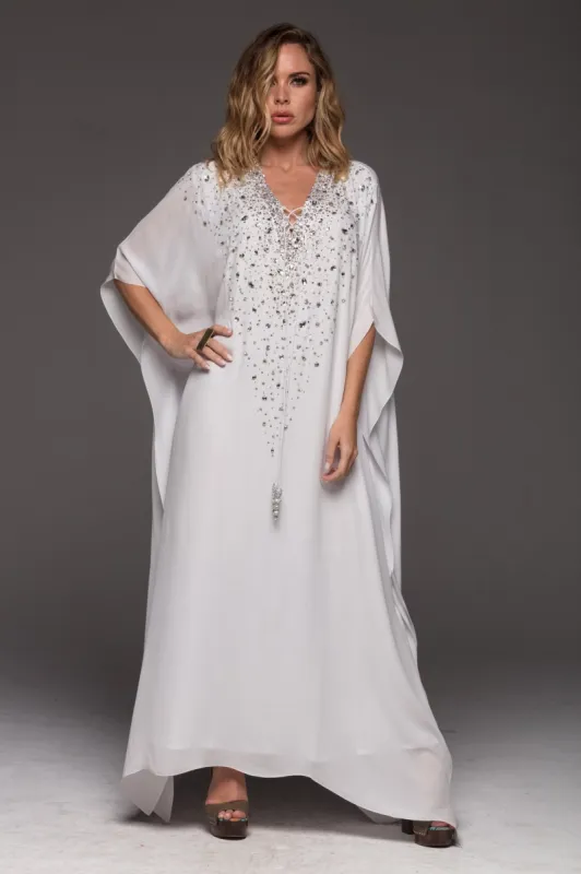 White Pearl Luxe Long Kaftan sold by Czarina