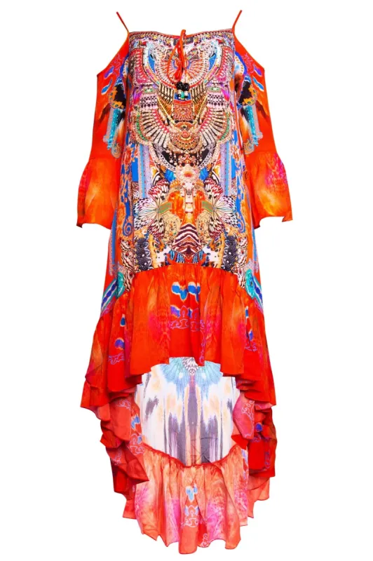 Forbidden Temple Cold-Shoulder Hi Low Dress sold by Czarina