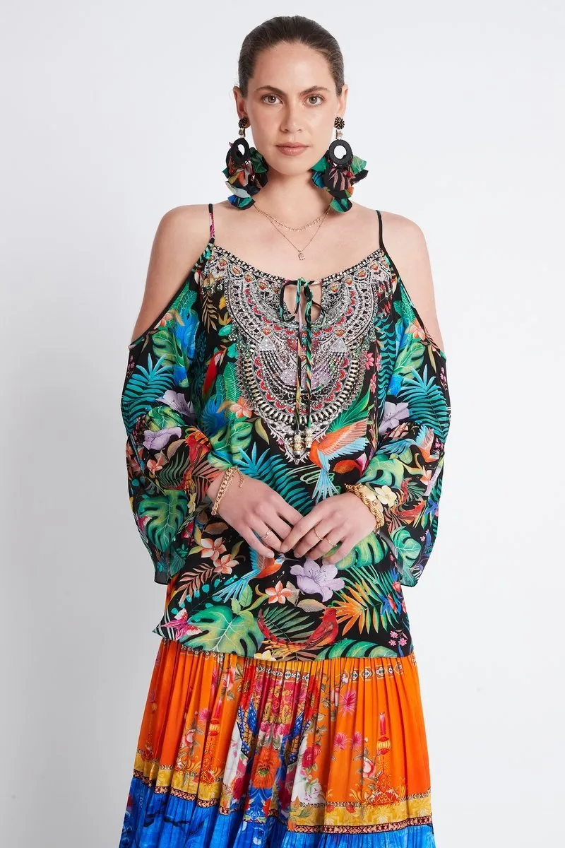 A NIGHT IN RIO COLD SHOULDER FRILL TOP sold by Czarina product image thumbnail 2