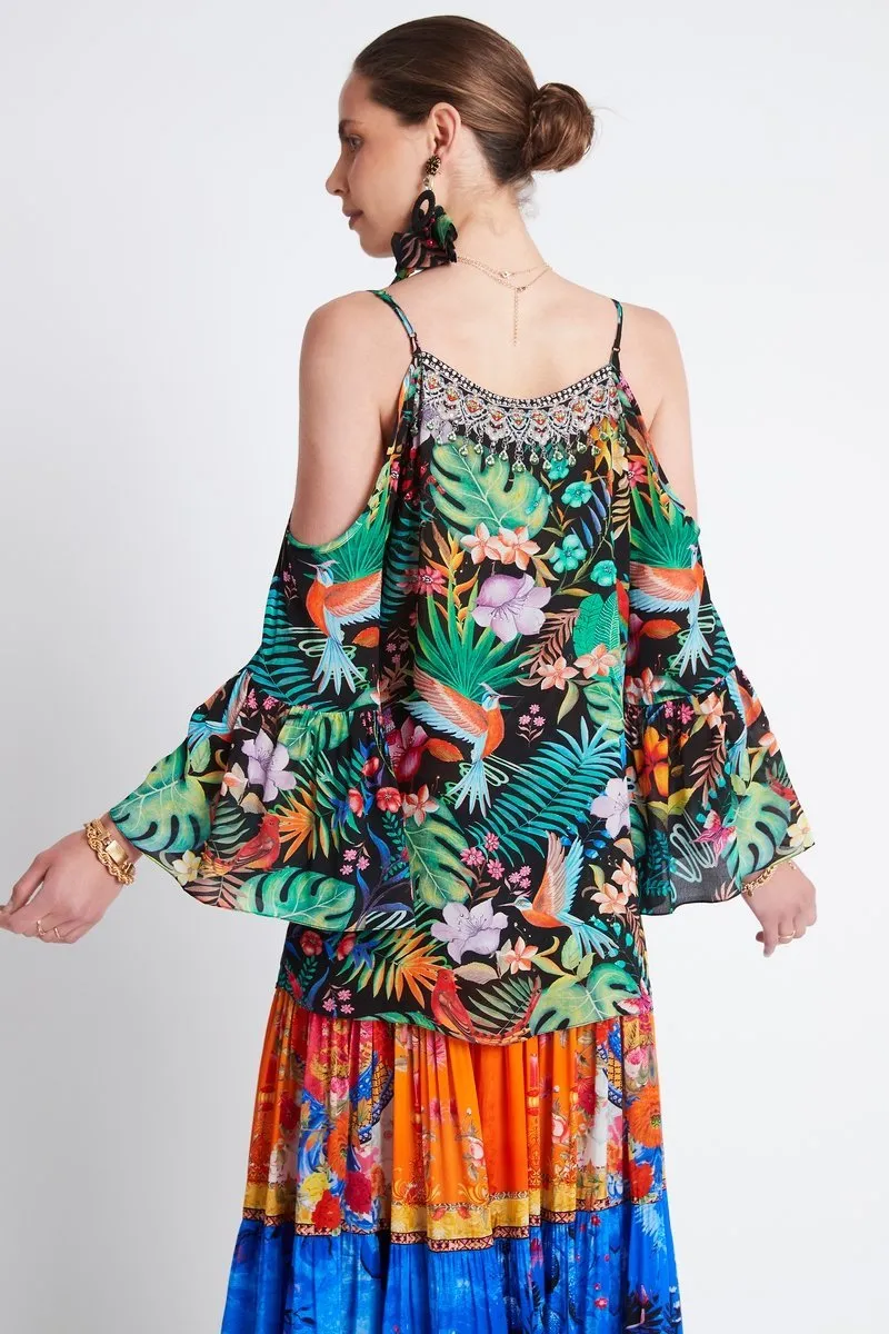 A NIGHT IN RIO COLD SHOULDER FRILL TOP sold by Czarina product image thumbnail 3
