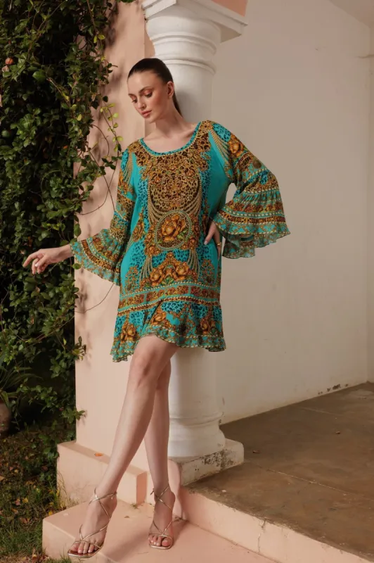 AQUA LEOPARDESS FRILL DRESS sold by Czarina