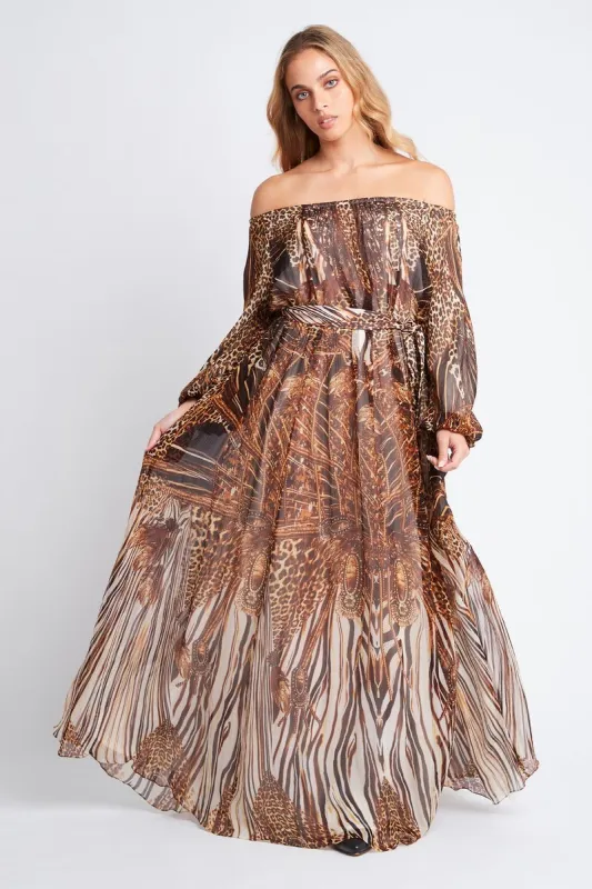 WILD AND FREE OFF SHOULDER MAXI DRESS sold by Czarina