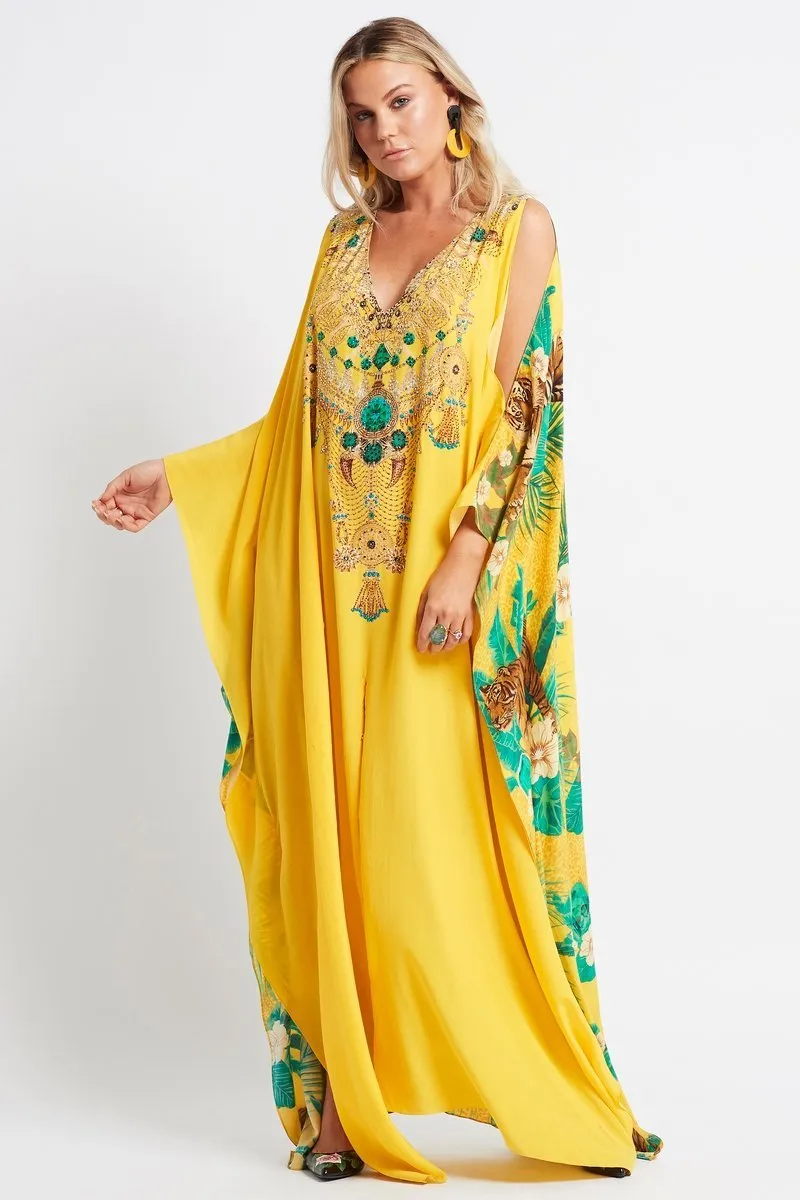 TROPICAL TIGRESS BIG WIDTH 100% SILK KAFTAN sold by Czarina