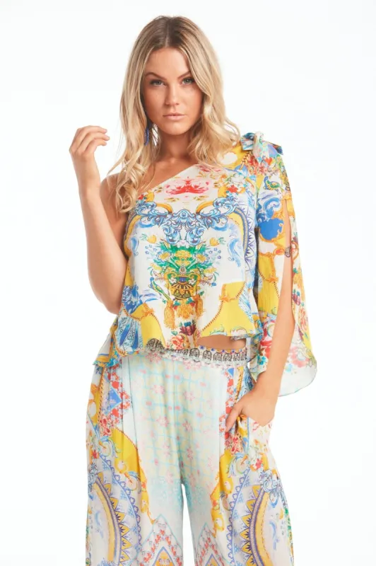 Love In Santorini One Shoulder Crop Top made by Czarina