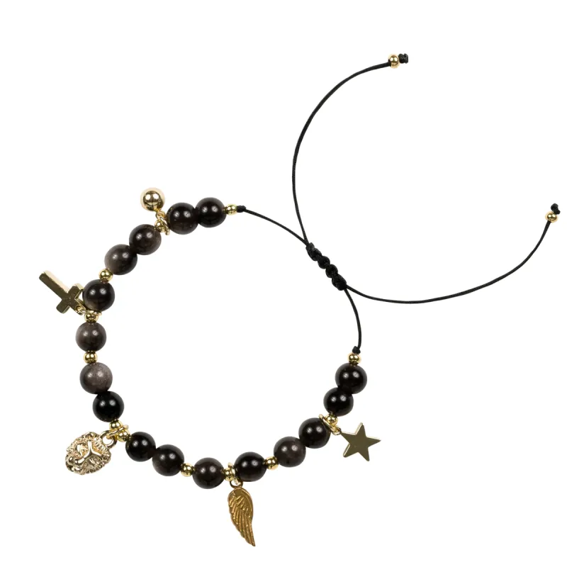 STONE BEAD BRACELET 6 MM W/CHARMS - ANTRACIT sold by DARK Department