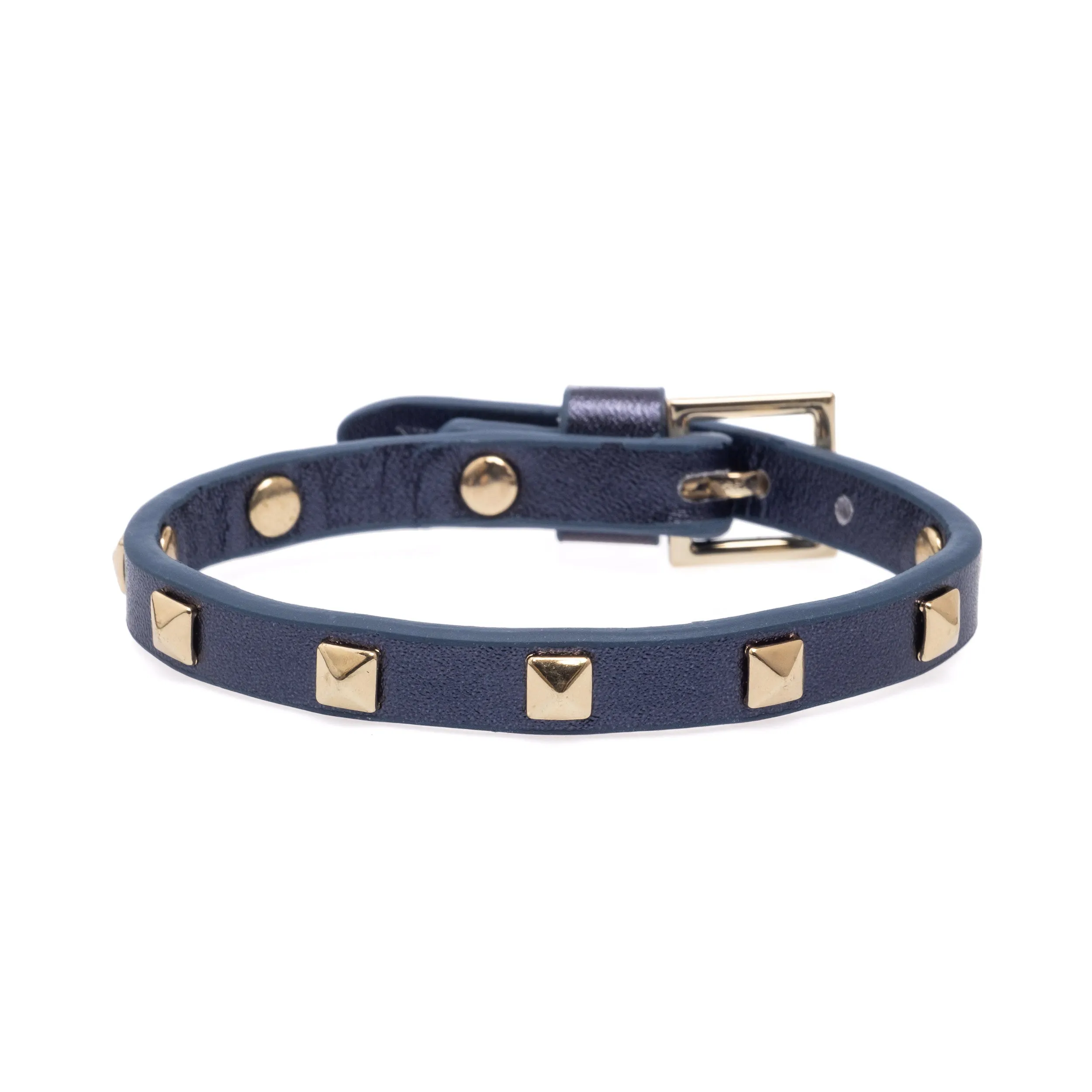LEATHER STUD BRACELET MINI NAVY BLUE METALLIC sold by DARK Department
