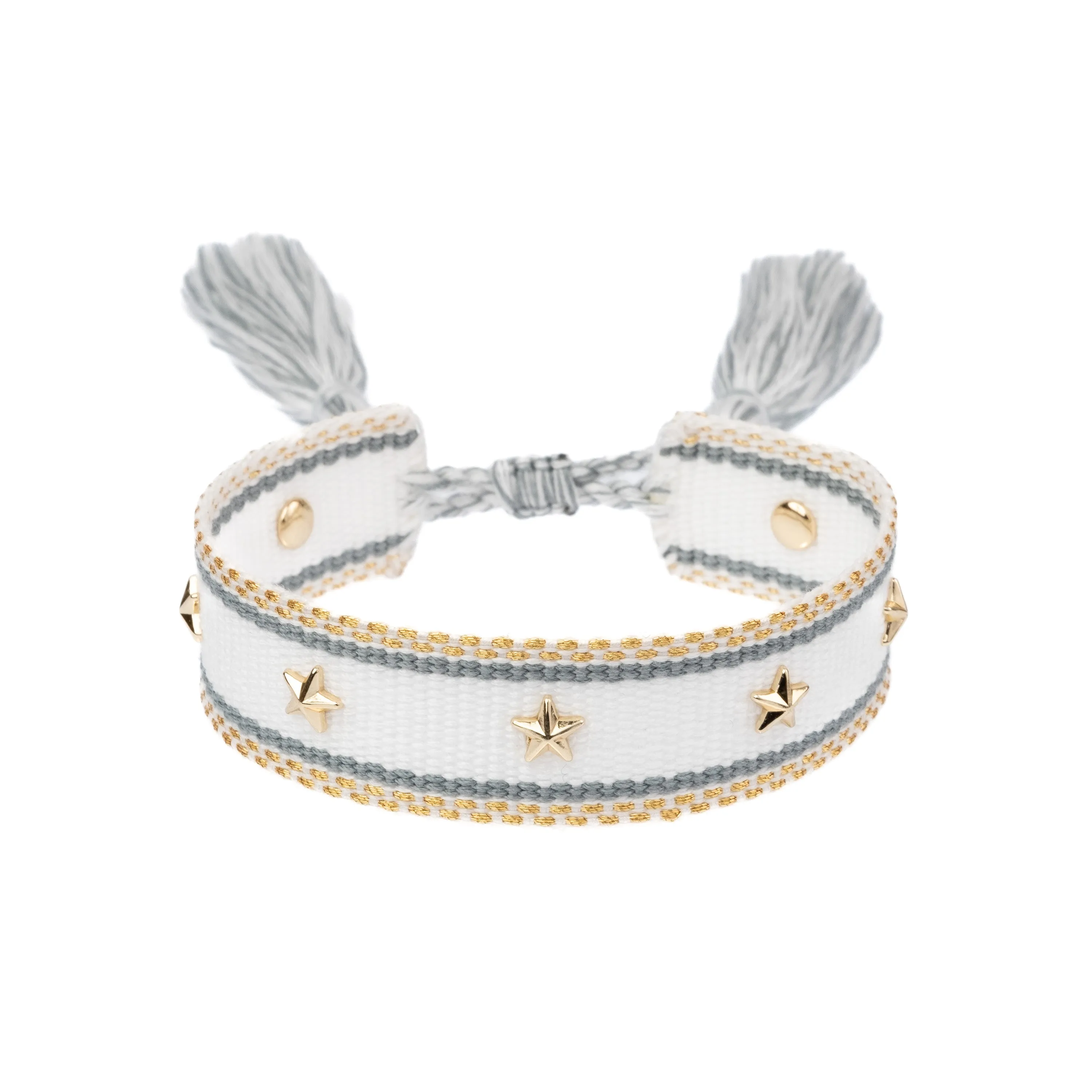 WOVEN FRIENDSHIP BRACELET W/STAR STUDS WHITE W/TEAL & GOLD sold by DARK Department