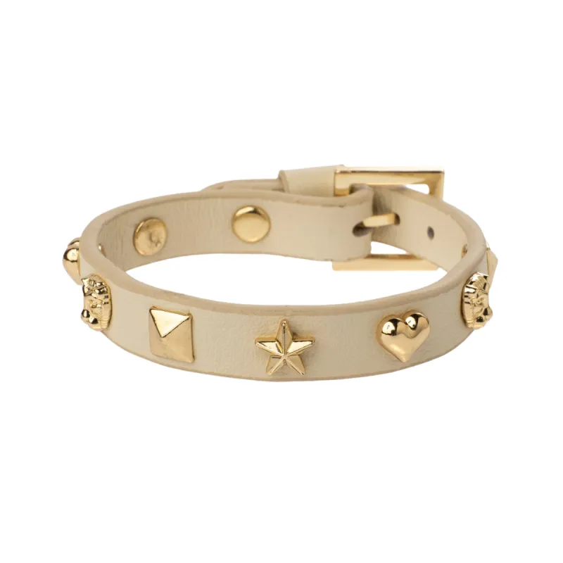 LEATHER SIGN STUD BRACELET VANILLA sold by DARK Department