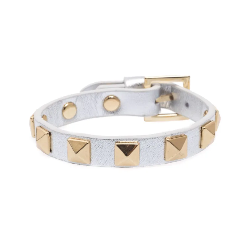 LEATHER STUD BRACELET SILVER METALLIC sold by DARK Department