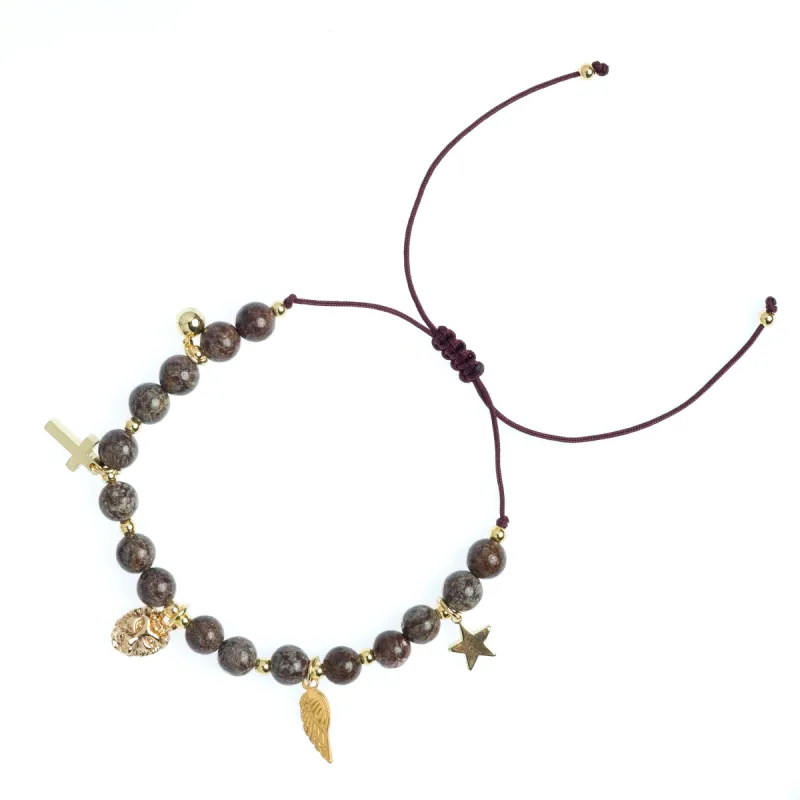 STONE BEAD BRACELET 6 MM W/CHARMS - CHOCOLATE BROWN W/GOLD sold by DARK Department