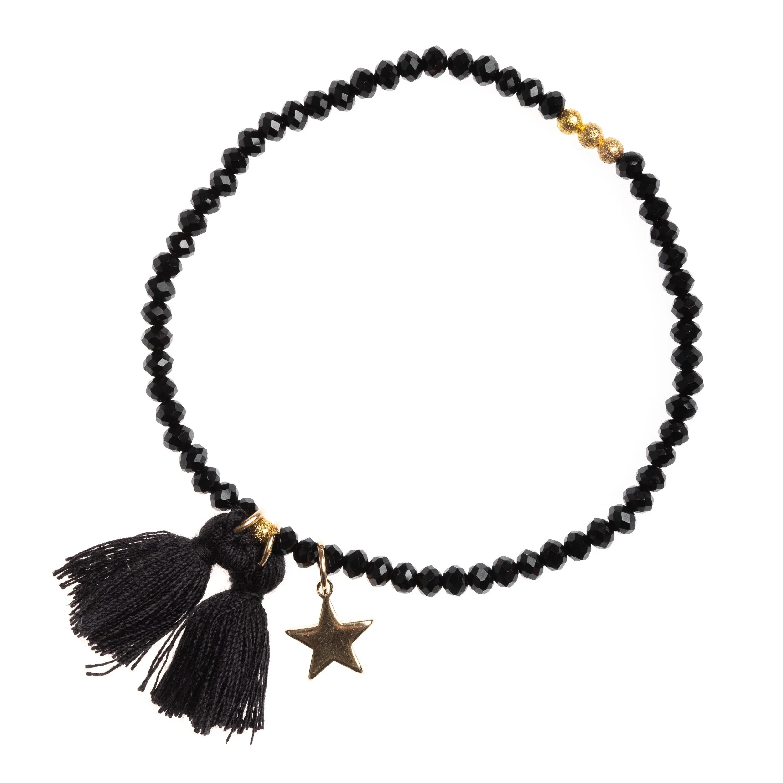 CRYSTAL BEAD BRACELET 3 MM W/TASSEL BLACK sold by DARK Department