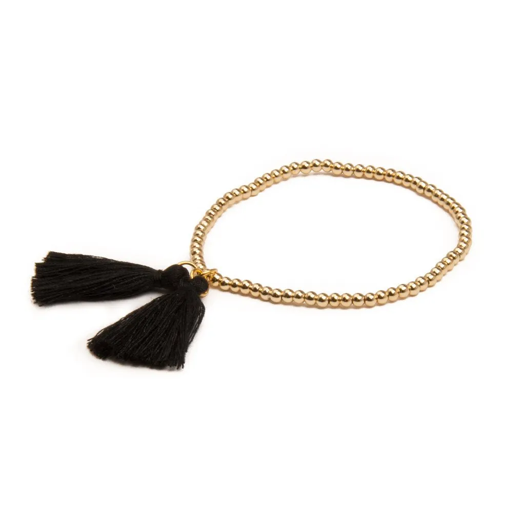 TASSEL BRACELET METAL BEADS GOLD BLACK sold by DARK Department