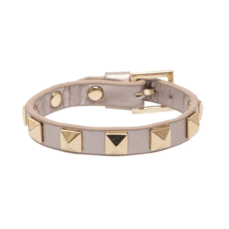 LEATHER STUD BRACELET CHAMPAGNE METALLIC sold by DARK Department