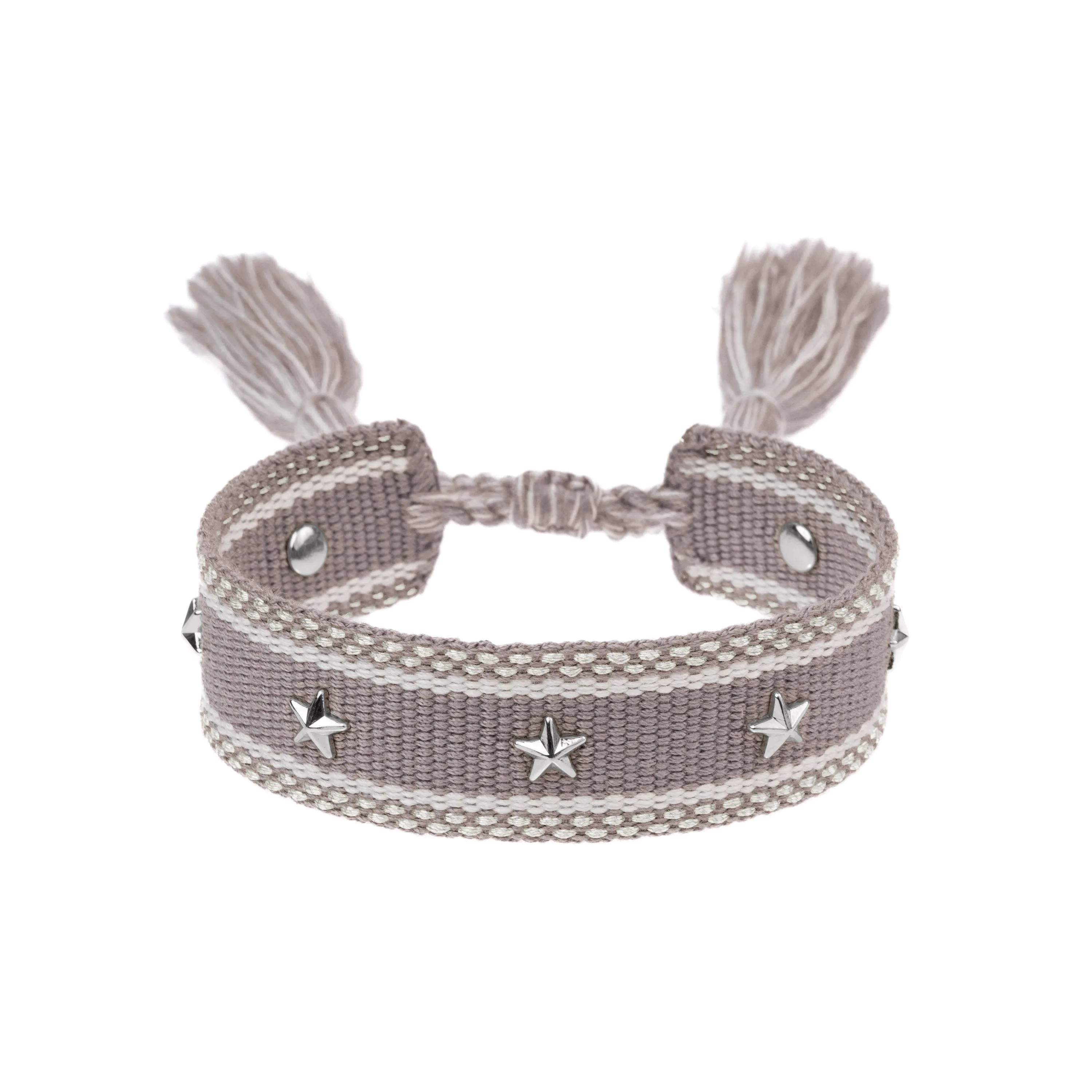 WOVEN FRIENDSHIP BRACELET W/STAR STUDS TAUPE W/SILVER sold by DARK Department