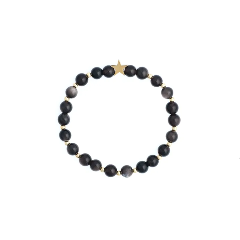 STONE BEAD BRACELET 6 MM W/GOLD BEADS ANTRACITE sold by DARK Department