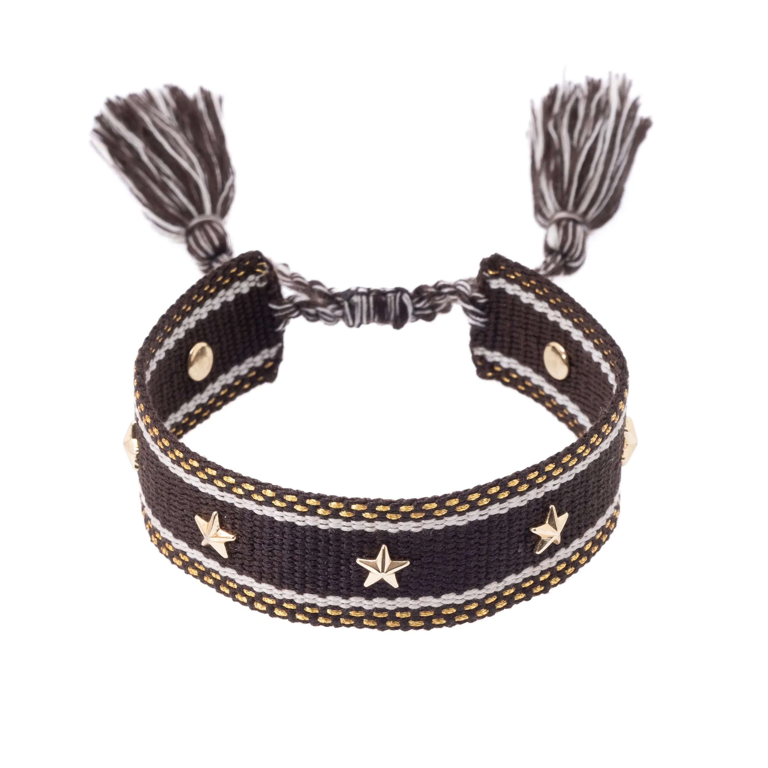 WOVEN FRIENDSHIP BRACELET W/STAR STUDS CHOCOLATE BROWN W/GOLD sold by DARK Department