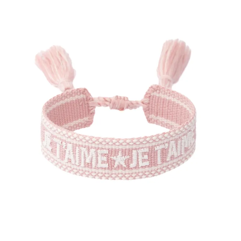 WOVEN FRIENDSHIP BRACELET "Je T'aime" Light Rose sold by DARK Department