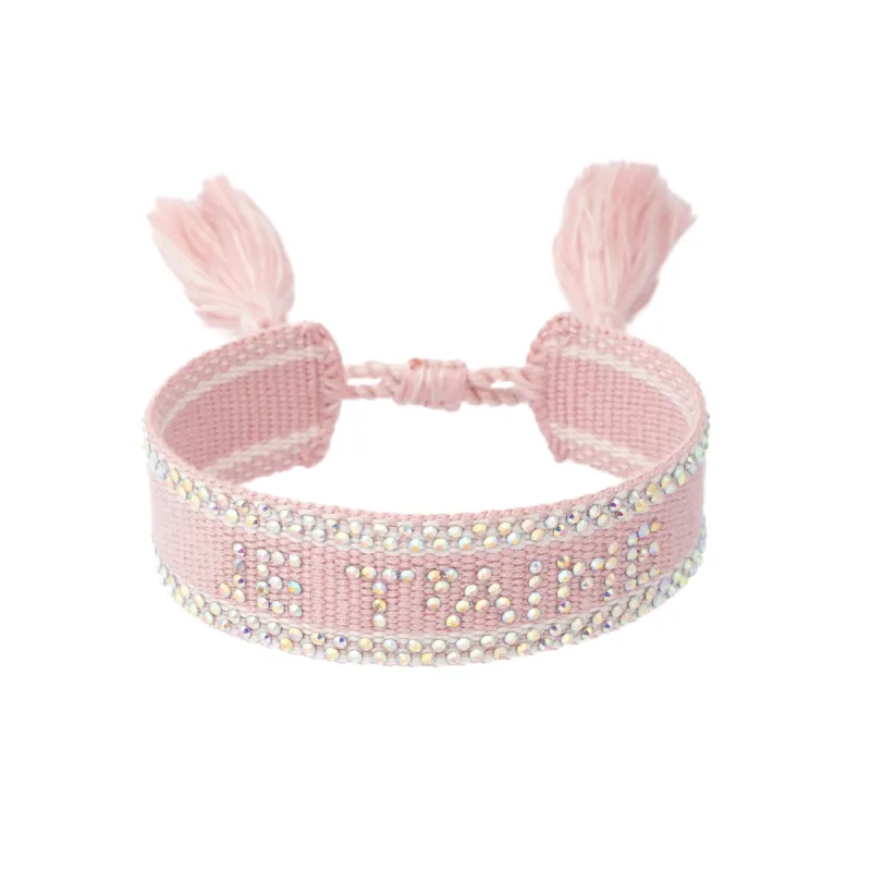 WOVEN FRIENDSHIP BRACELET W/CRYSTALS "Je T'aime" Light Rose sold by DARK Department