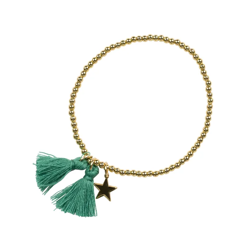 METAL BEAD BRACELET W/TASSEL GREEN sold by DARK Department