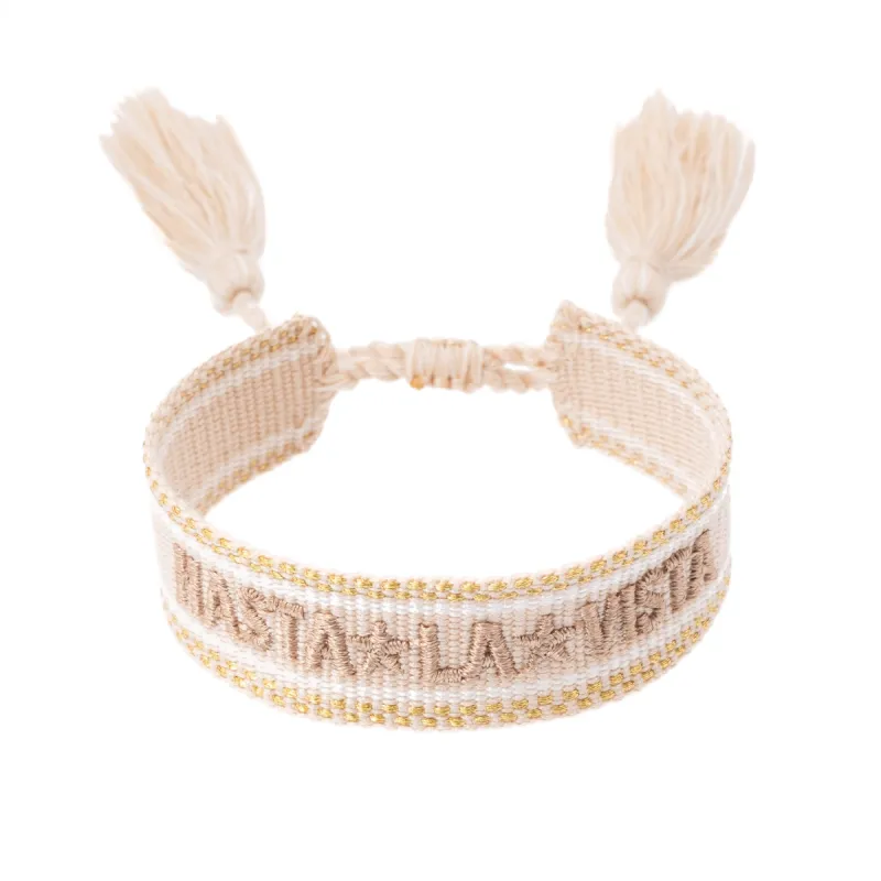 WOVEN FRIENDSHIP BRACELET "Hasta La Vista" Light Sand W/Gold sold by DARK Department