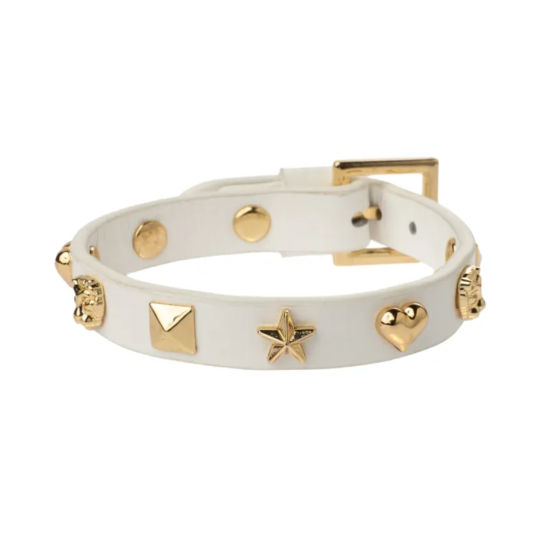 LEATHER SIGN STUD BRACELET WHITE sold by DARK Department