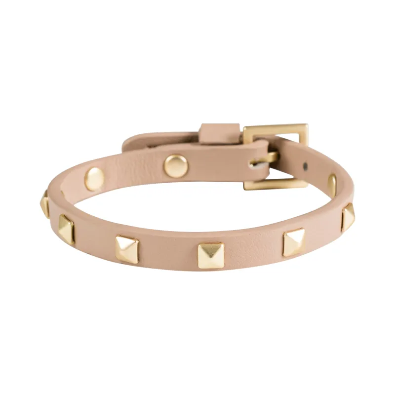 LEATHER STUD BRACELET MINI LATTE W/MATTE GOLD sold by DARK Department