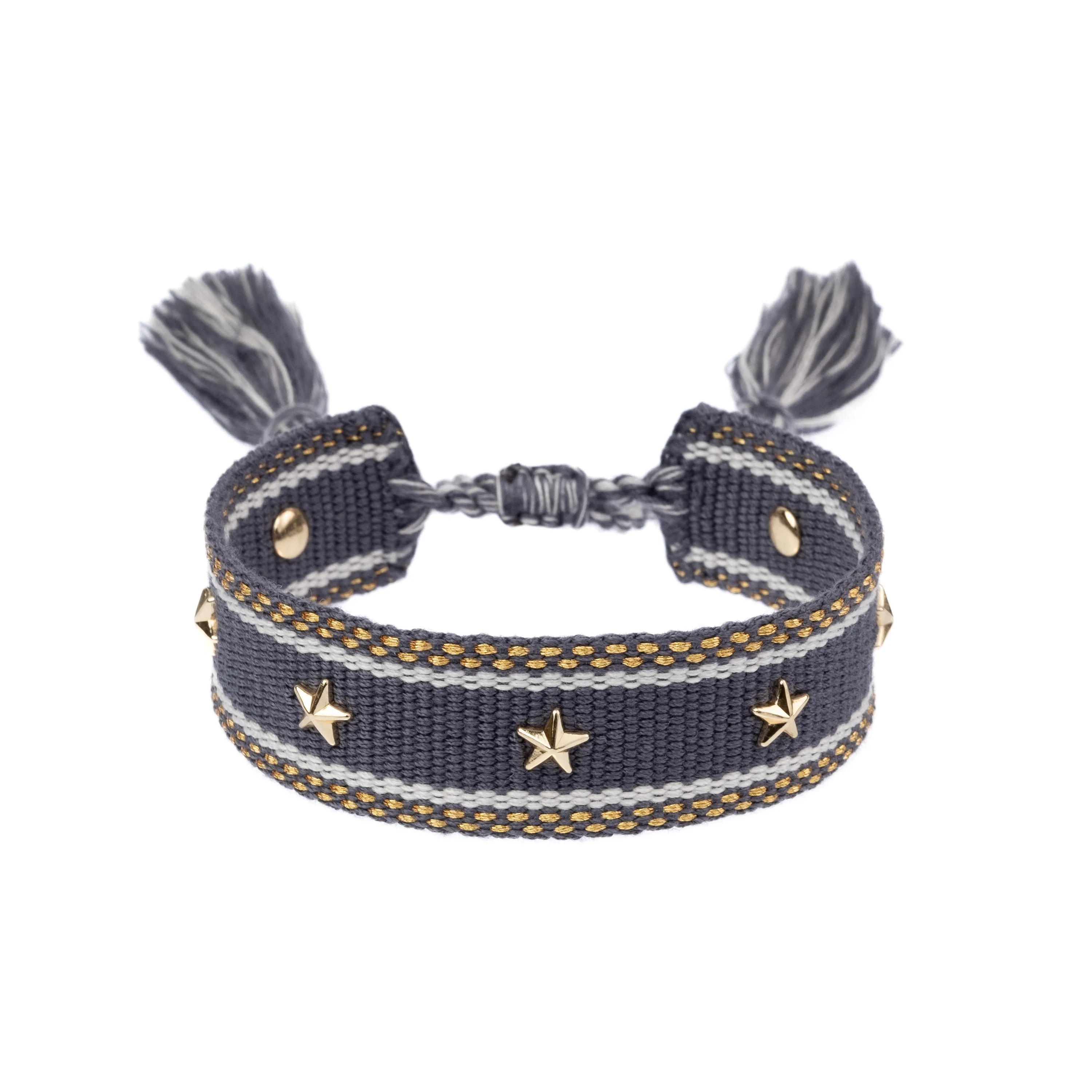 WOVEN FRIENDSHIP BRACELET W/STAR STUDS STEEL BLUE W/GOLD sold by DARK Department