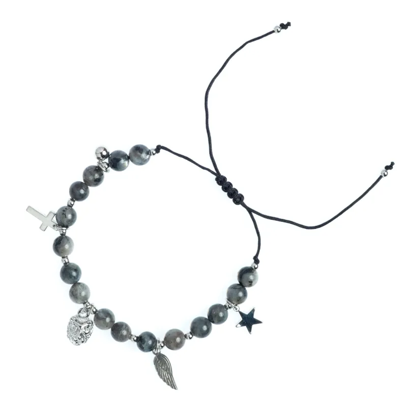 STONE BEAD BRACELET 6 MM W/CHARMS - DARK GREY W/SILVER sold by DARK Department