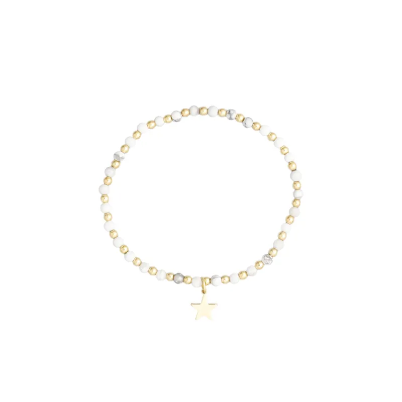STONE BEAD BRACELET 3 MM W/GOLD BEADS WHITE MARBLE sold by DARK Department