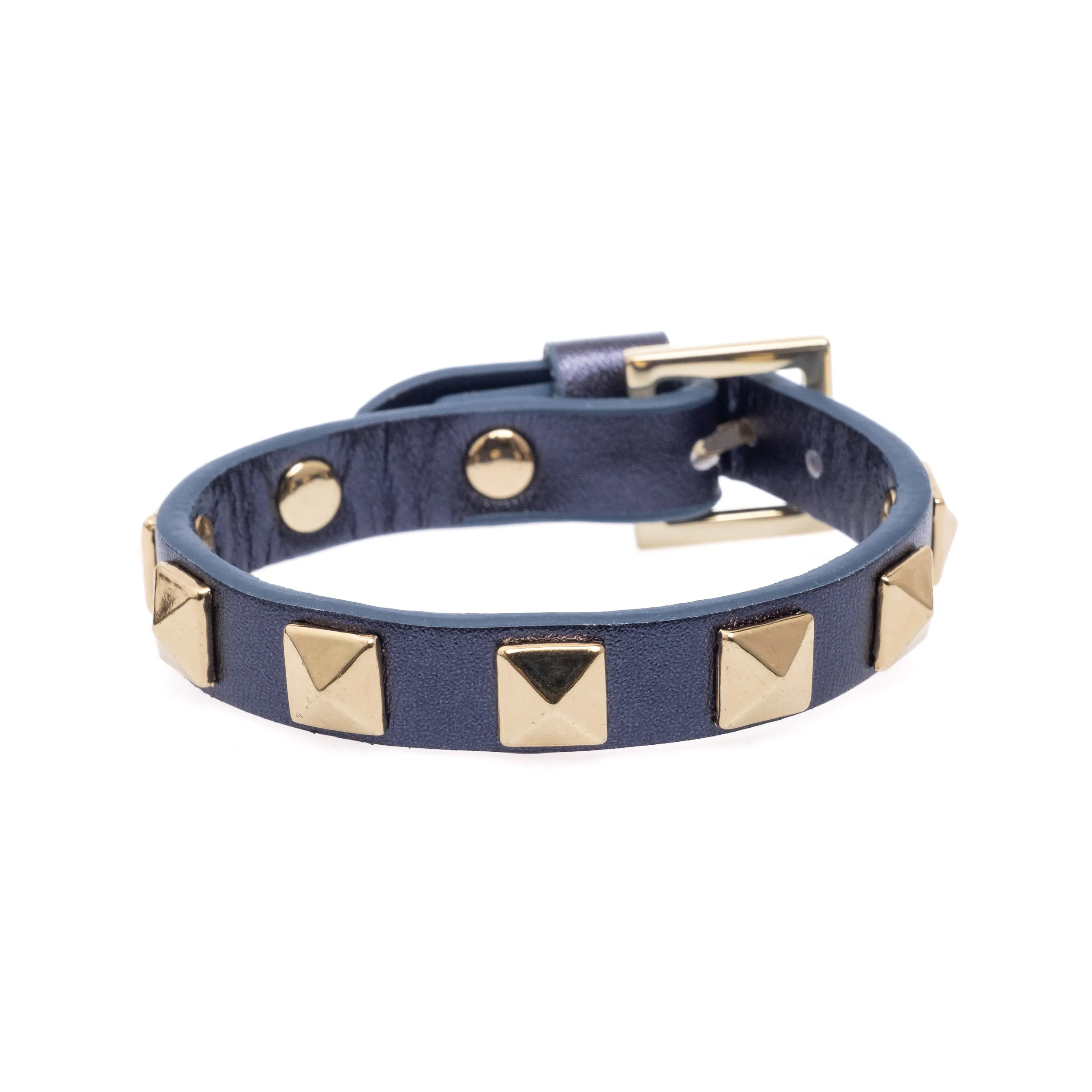 LEATHER STUD BRACELET NAVY BLUE METALLIC sold by DARK Department