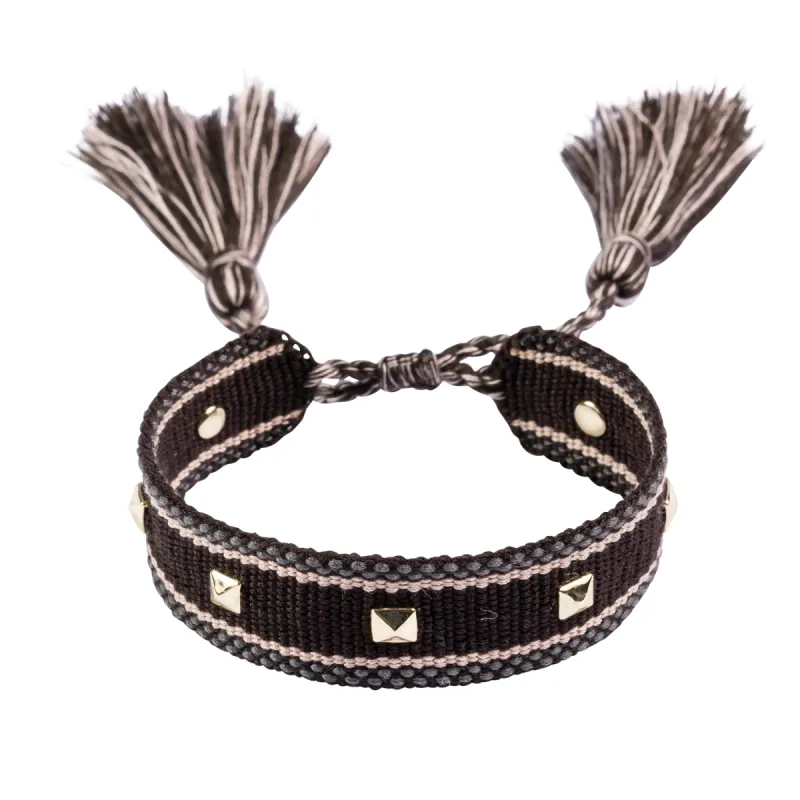 WOVEN FRIENDSHIP BRACELET W/STUD CHOCOLATE BROWN made by DARK Department