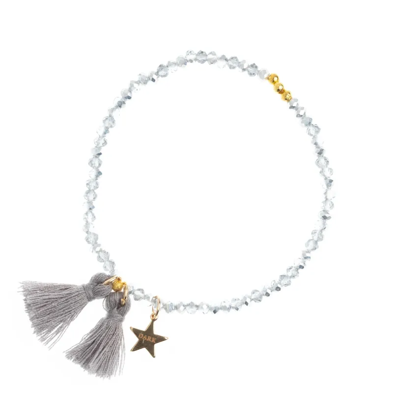 CRYSTAL BEAD BRACELET 4 MM W/TASSEL SPARKLED LIGHT GREY sold by DARK Department