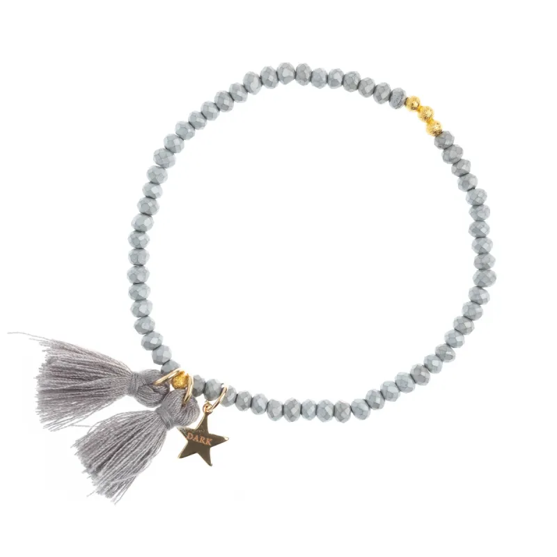 CRYSTAL BEAD BRACELET 4 MM W/TASSEL MATTE GREY sold by DARK Department