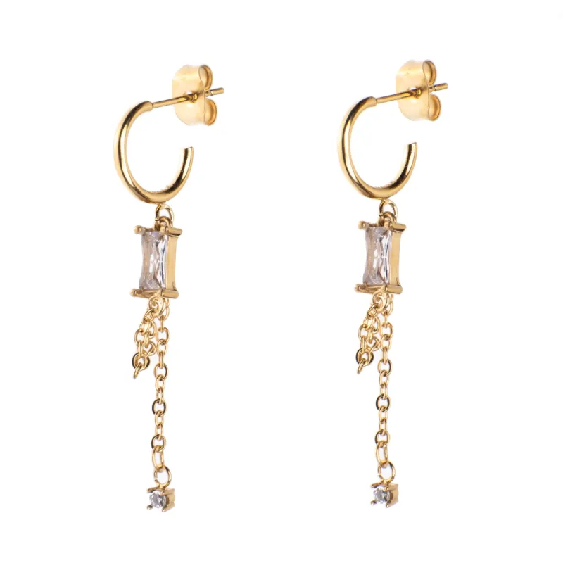 BAGUETTE CRYSTAL CREOLE W/CHAIN sold by DARK Department