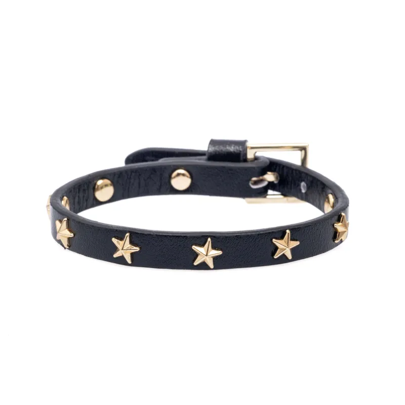 LEATHER STAR STUD BRACELET MINI BLACK METALLIC sold by DARK Department