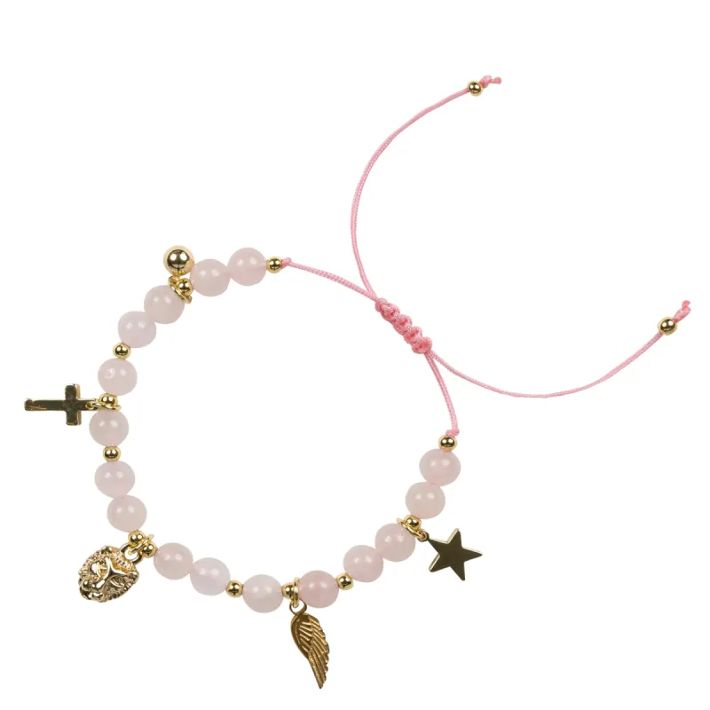 STONE BEAD BRACELET 6 MM W/CHARMS - ROSE QUARTZ sold by DARK Department