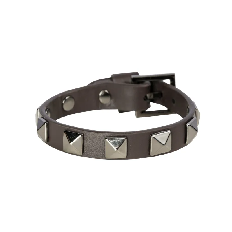 LEATHER STUD BRACELET CHOCOLATE BROWN W/GUN sold by DARK Department