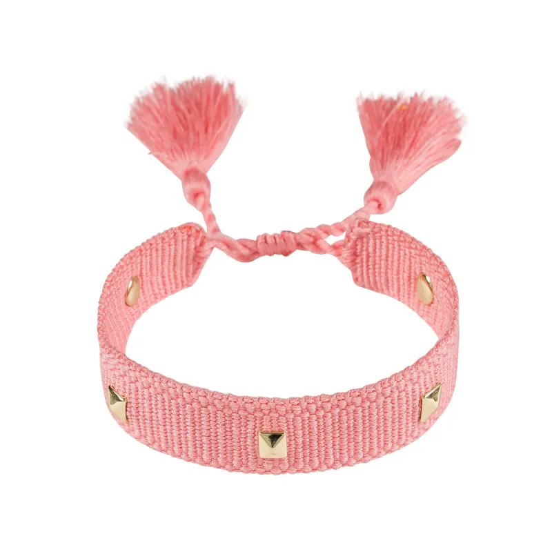 WOVEN FRIENDSHIP BRACELET THIN W/STUD - CANDY PINK sold by DARK Department