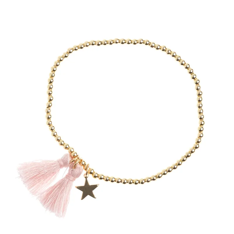 METAL BEAD BRACELET W/TASSEL PALE ROSE sold by DARK Department